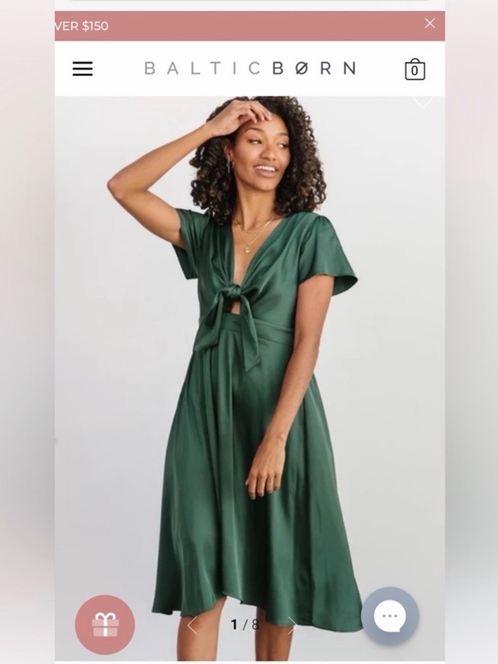 NWT! Baltic Born Poppy Emerald Green Satin Tie-Front Midi Dress - Picture 3 of 9
